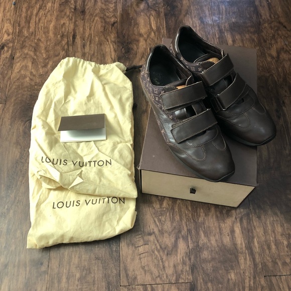 Louis Vuitton Brown Leather and Canvas Logo Velcro Sneakers Sz. 9.5 - Picture 9 of 9